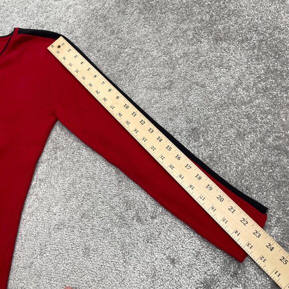 Eddie Bauer Stretch Pullover Sweater Women Large Red Black V-Neck Cashmere Blend - Picture 10 of 12